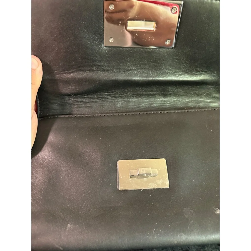 Michael Kors Black Leather Studded Clutch Bag Silver Square Studs Turn Lock